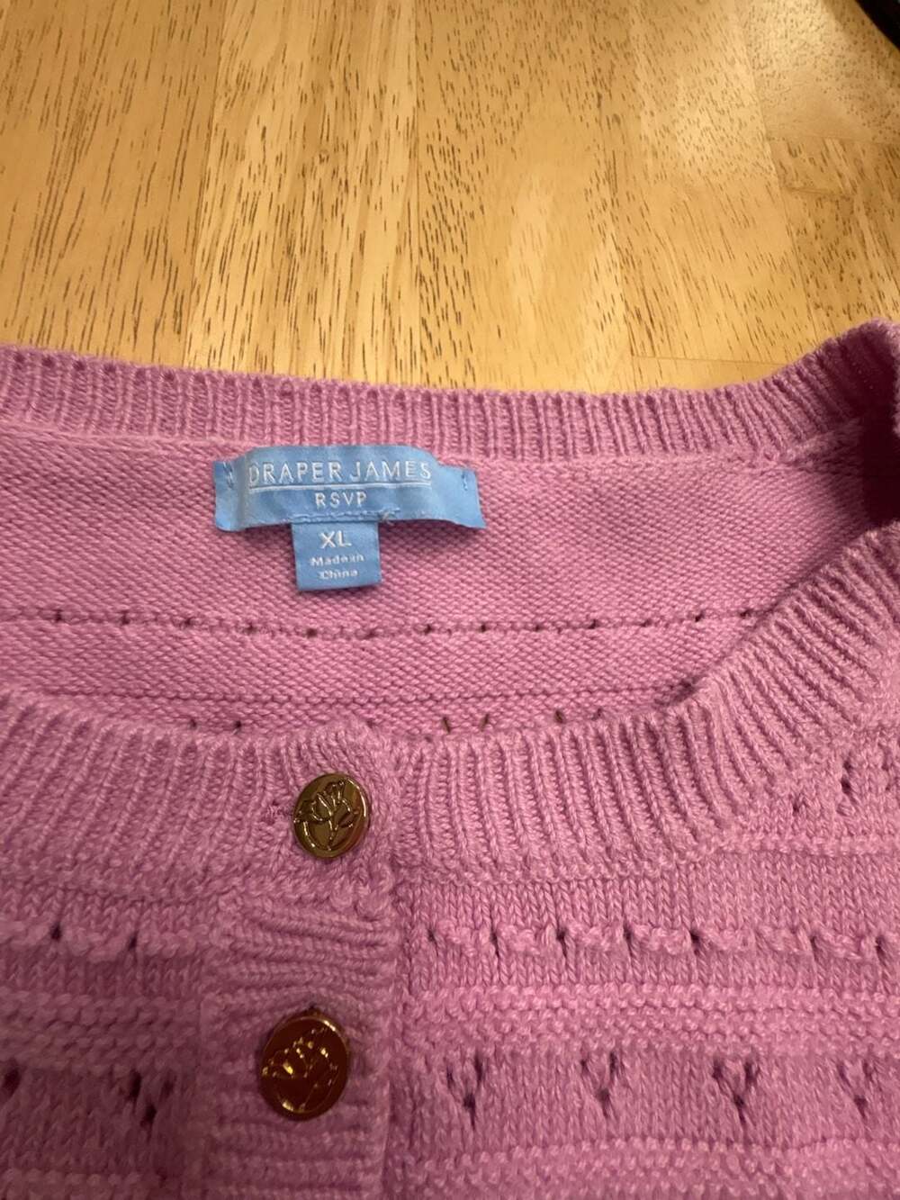 Draper James RSVP Purple Short Sleeve Button Front Pointelle Knit Sweater XL - Picture 3 of 6